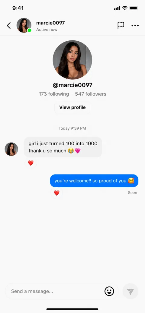 DM von @marcie0097 — aus 100 $ wurden 1000 $